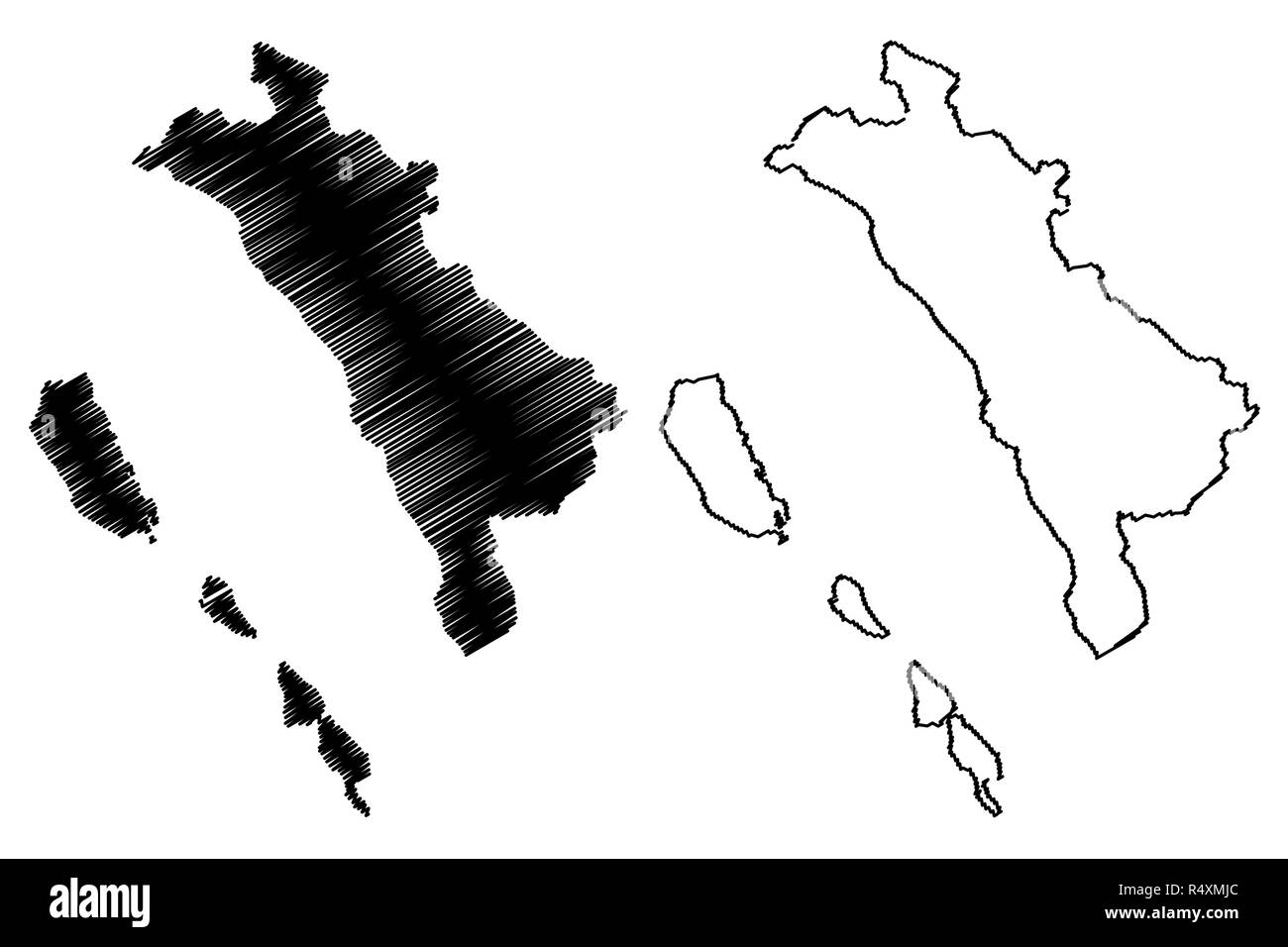 L'ouest de Sumatra (subdivisions de l'Indonésie, les provinces de l'Indonésie) map vector illustration gribouillage, croquis Sumatera Barat site Illustration de Vecteur