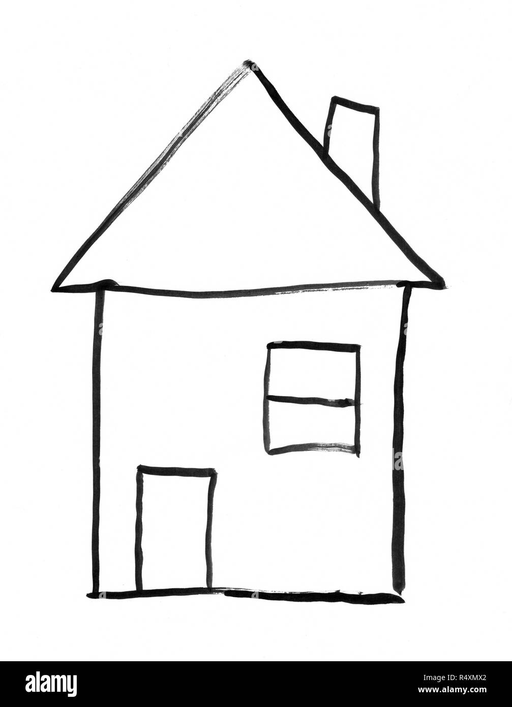 L'encre Noir Dessin à la main de la maison de famille Banque D'Images