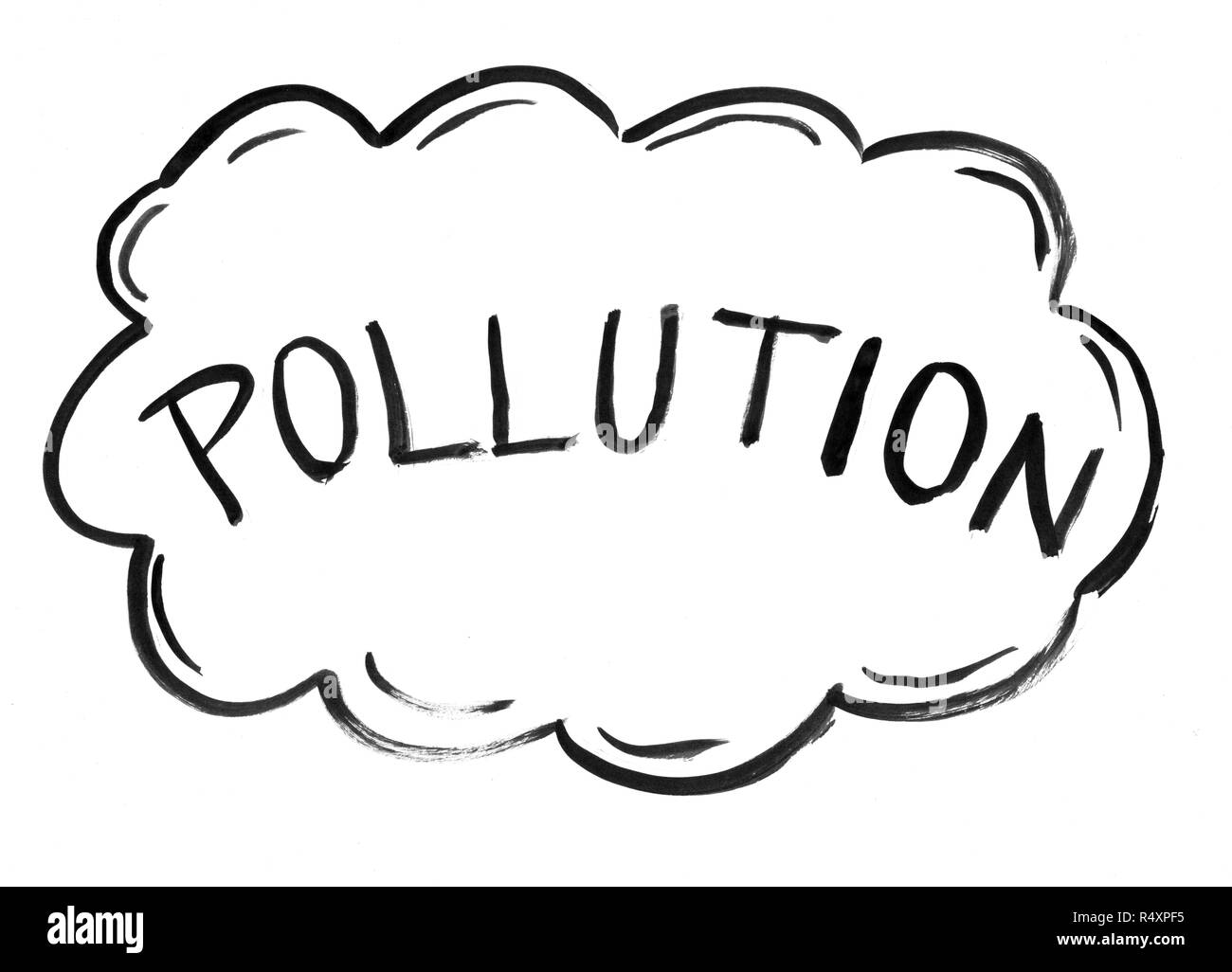 Dessin à la main d'encre noire de la pollution de l'Cloud Banque D'Images