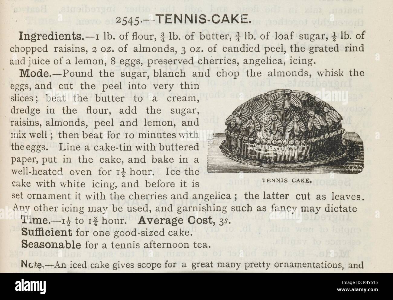 Gâteau de tennis. Le livre de l'administration de la maison ... Londres : Ward, Lock, Bowden & Co., 1892. Source : 7942.dd.9, page 1145. Langue : Anglais. Banque D'Images