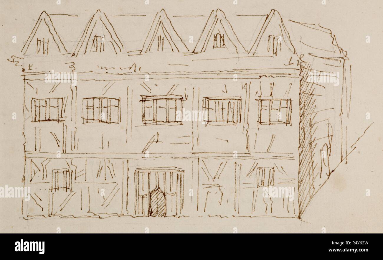 Un croquis de William Shakespeare's family accueil uopn à Stratford-upon-Avon, où il a vécu pendant les 20 dernières années de sa vie. Nouveau lieu était le nom de la chambre qui se situait à l'angle de la rue Chapel et Chapel Lane. Shakespeare a acheté la maison en 1597. Le dessin et le plan de la chambre qu'il l'était en 1700, est par George Vertue, de mémoire, et des souvenirs par Richard Grimmitt. La chambre a été réaménagé en 1700 et démoli en 1759. Documents de Portland. Source : ajouter. 70438 f.18 détail. Banque D'Images