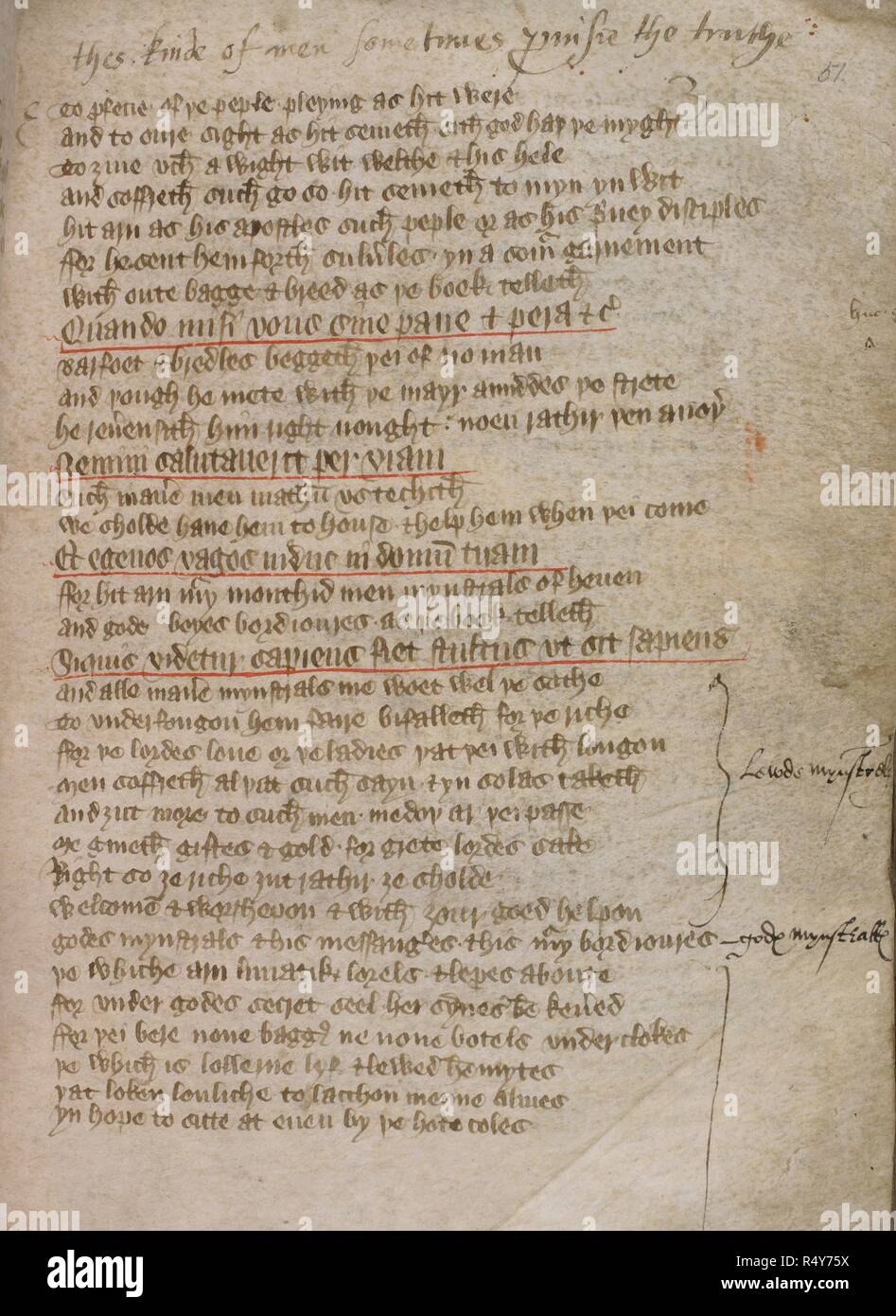 Texte qui contient de nombreuses descriptions topographiques détaillées des rues de Londres et de la vie dans la capitale. La Vision de William Piers Plowman, concernant l'ensemble de Dowell, Dobet et Dobest. Fin du 14e siècle. Source : ajouter. 35157, f.51. Auteur : William Langland,. Banque D'Images