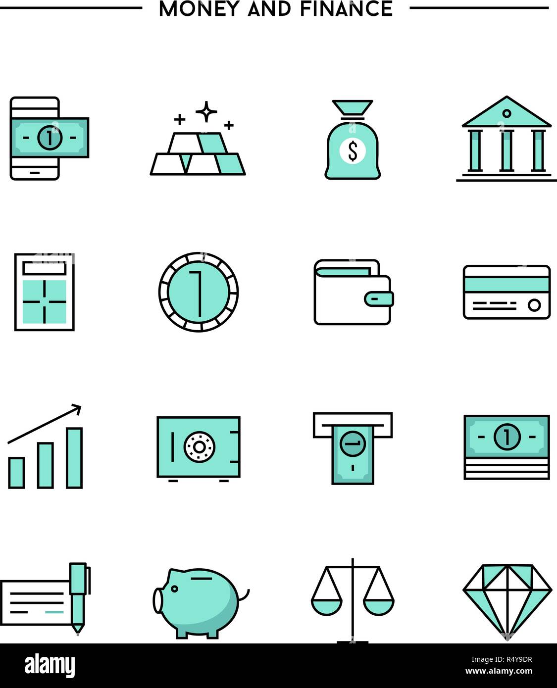 Ensemble de fine ligne télévision argent et finances icons Illustration de Vecteur