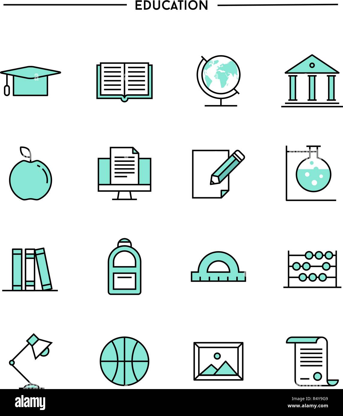 Jeu de plate, fine ligne d'icônes de l'éducation Illustration de Vecteur