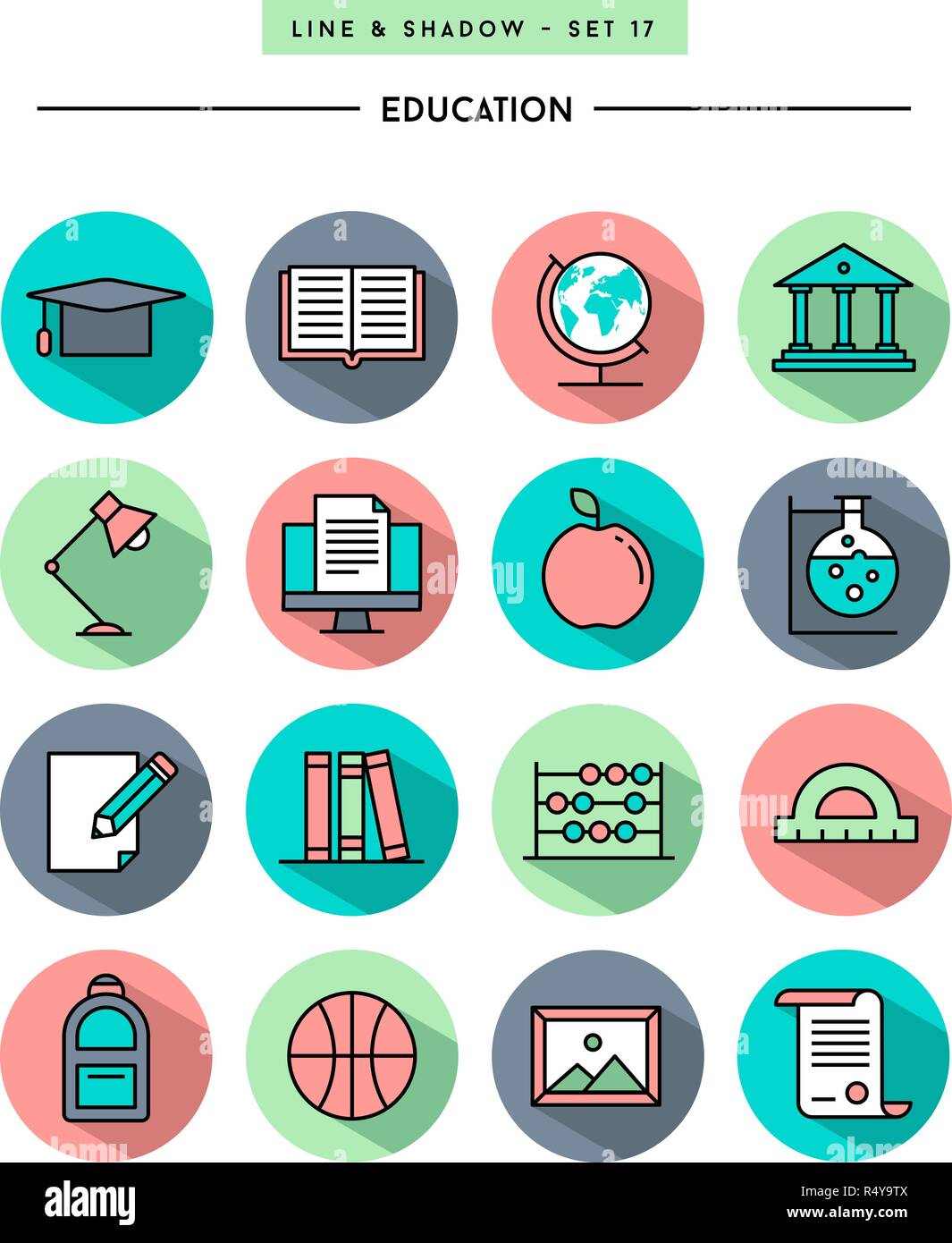 Série de télévision design,long shadow, fine ligne d'icônes de l'éducation Illustration de Vecteur