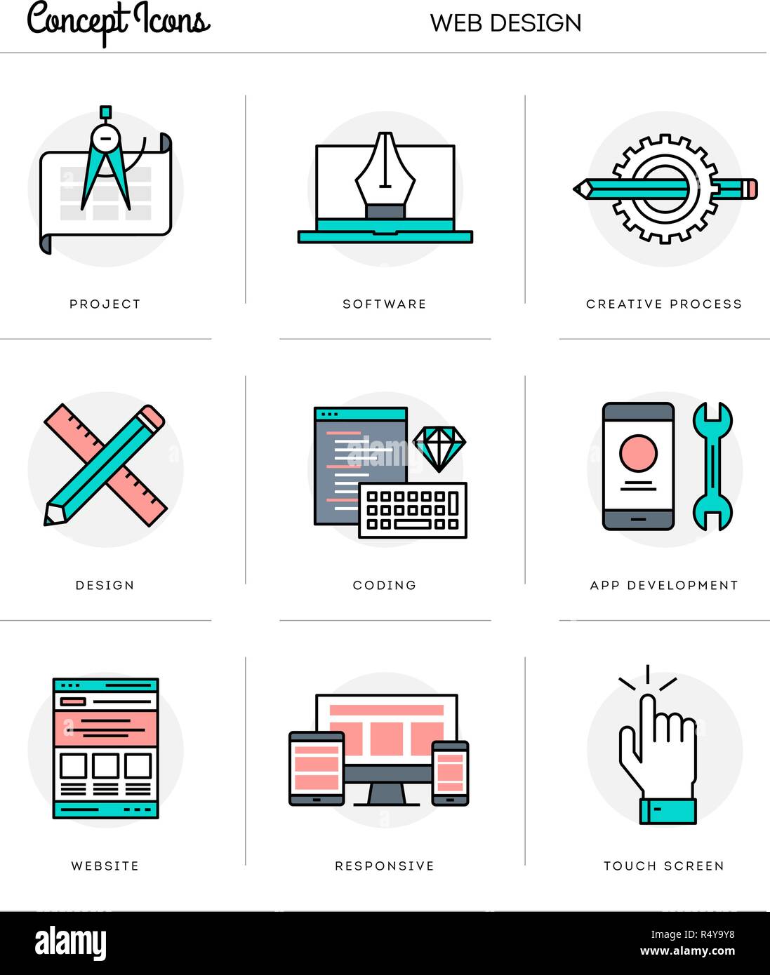 Concept icônes, web design, conception de la ligne mince plate Illustration de Vecteur