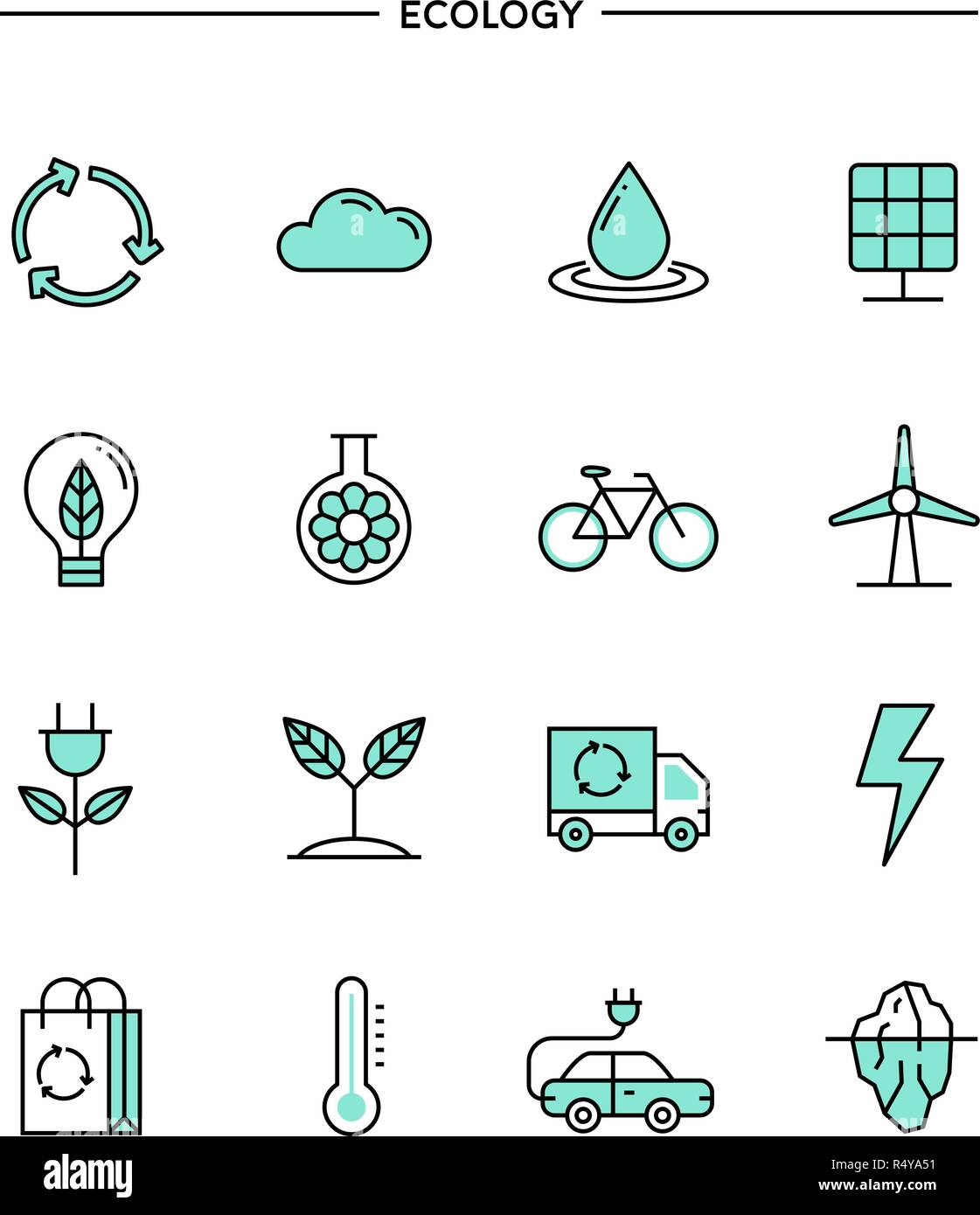 Jeu de plate, fine ligne ecology icons Illustration de Vecteur
