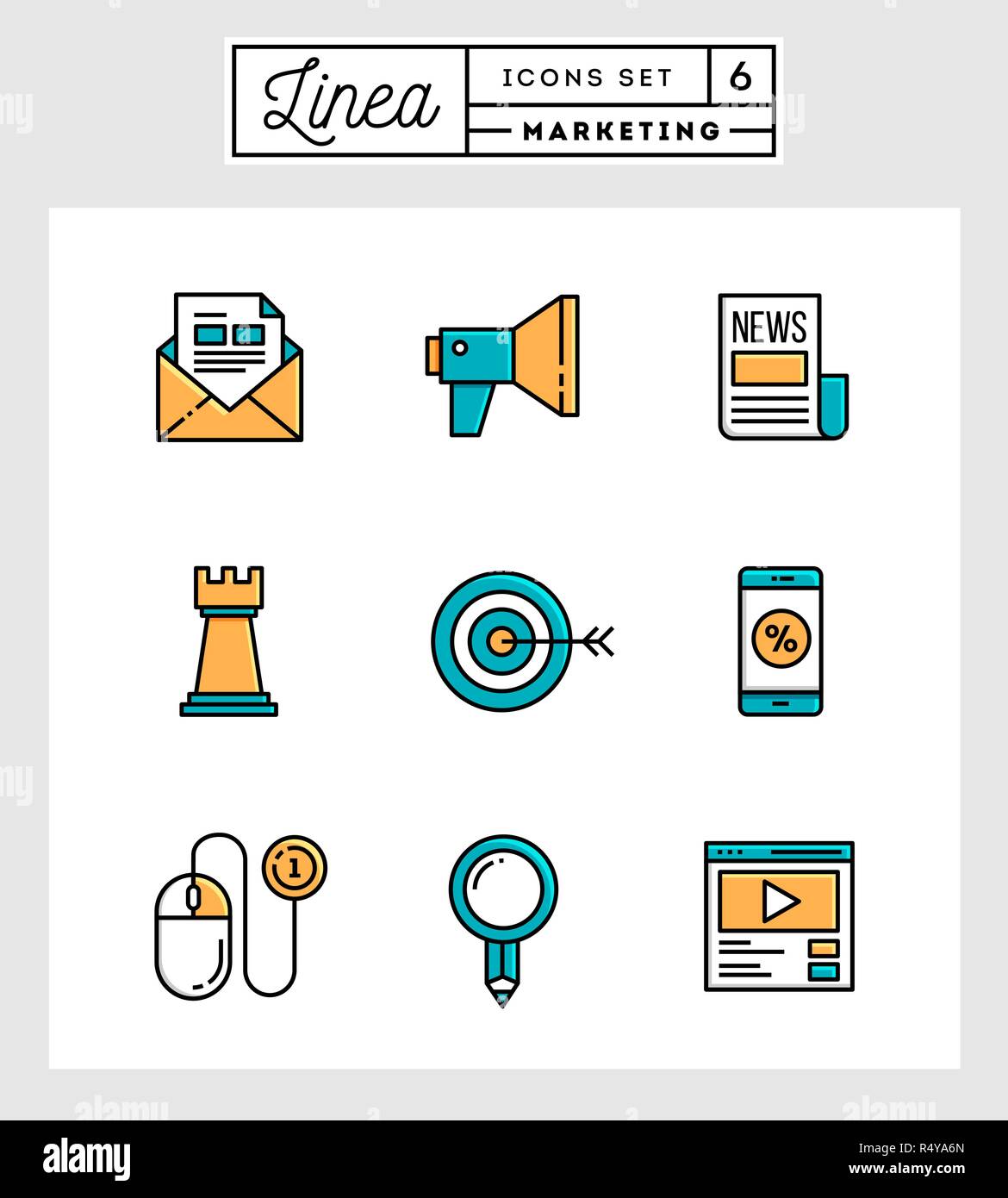 Ensemble d'icônes design plat fine ligne de marketing numérique Illustration de Vecteur