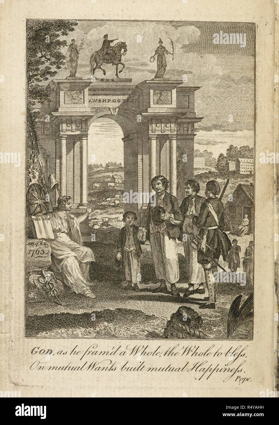 Frontispice de la 'bye-lois et règlements de l'Marine-Society'. Les textes d'application, et les règlements de l'Marine-Society MDCCLXXII, incorporées dans les instructions : avec plusieurs formes d'indentur. Londres, 1775. Source : 1568/9117 frontispice. Langue : Anglais. Banque D'Images