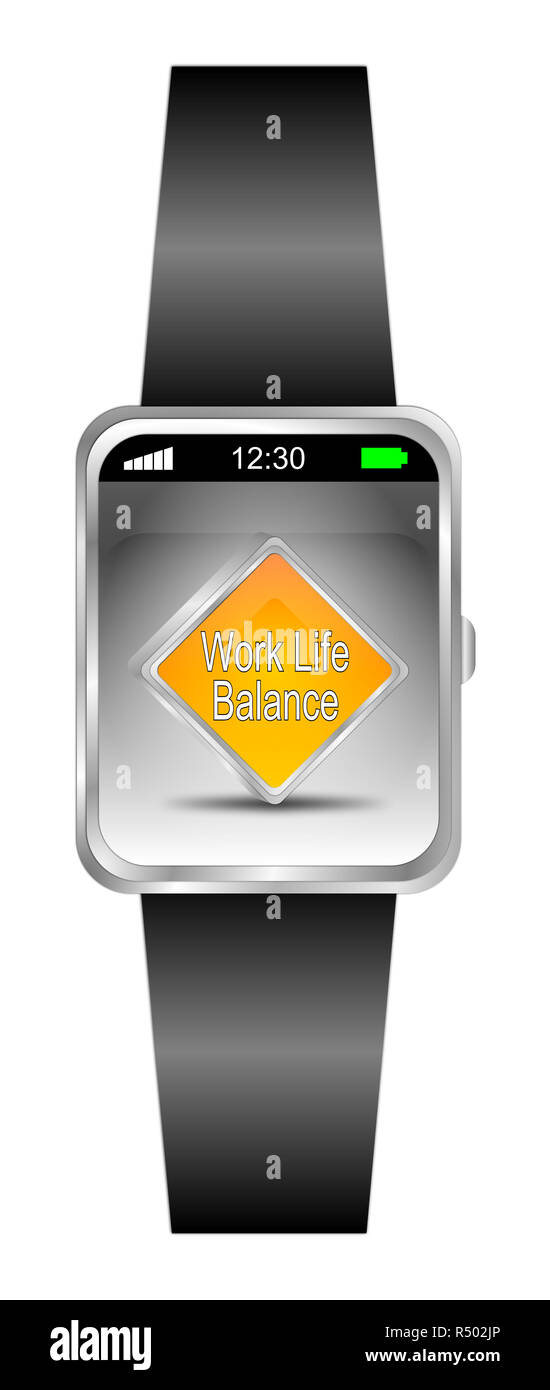 Smartwatch avec orange Work Life Balance - bouton 3D illustration Banque D'Images