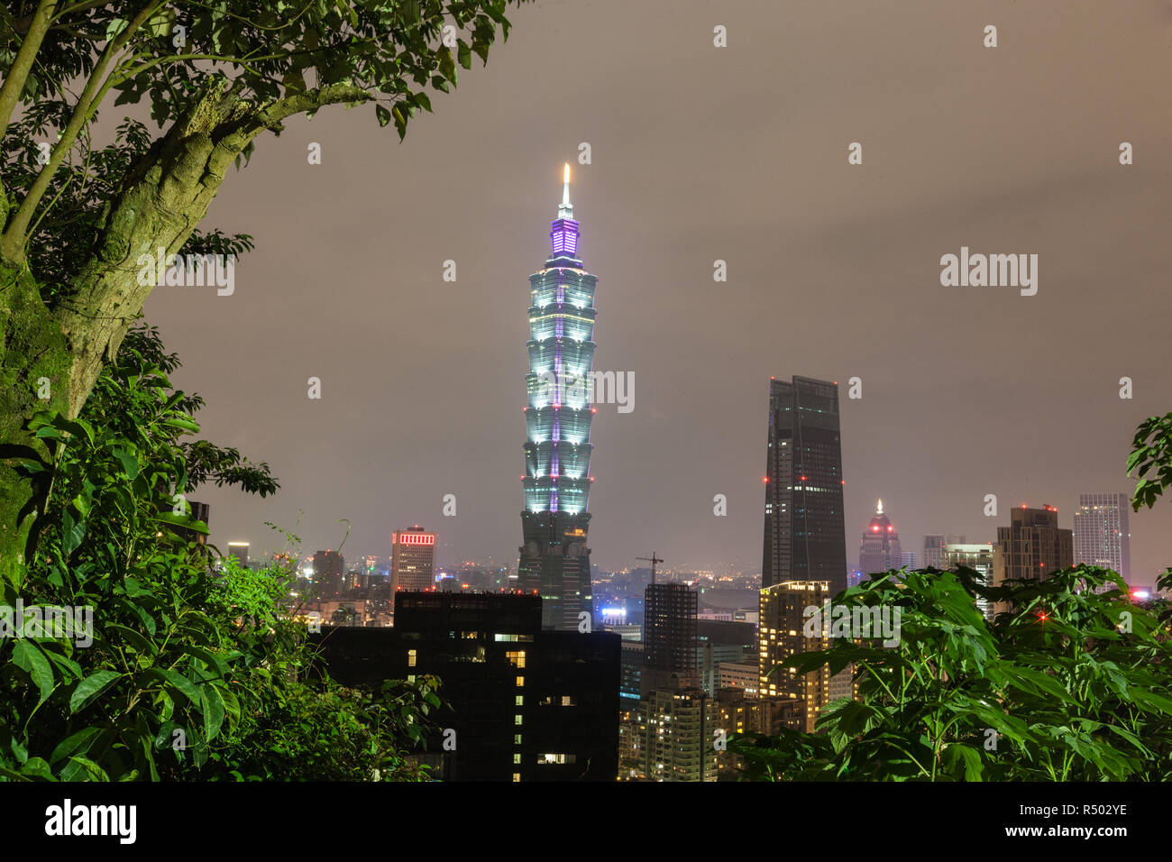Nuit,voir,de,la tour Taipei 101,101,Tour,bâtiment,gratte-ciel,d'Elephant Mountain,Taiwan,Taipei chinois,Chine,,République de Chine,RDC,Asia,Asiatique, Banque D'Images