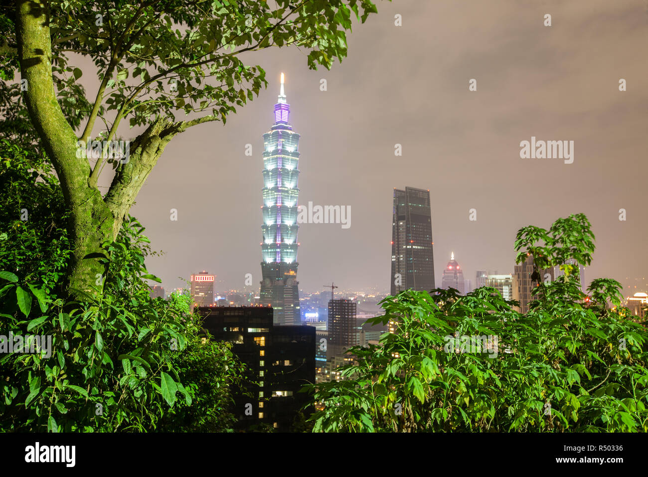 Nuit,voir,de,la tour Taipei 101,101,Tour,bâtiment,gratte-ciel,d'Elephant Mountain,Taiwan,Taipei chinois,Chine,,République de Chine,RDC,Asia,Asiatique, Banque D'Images