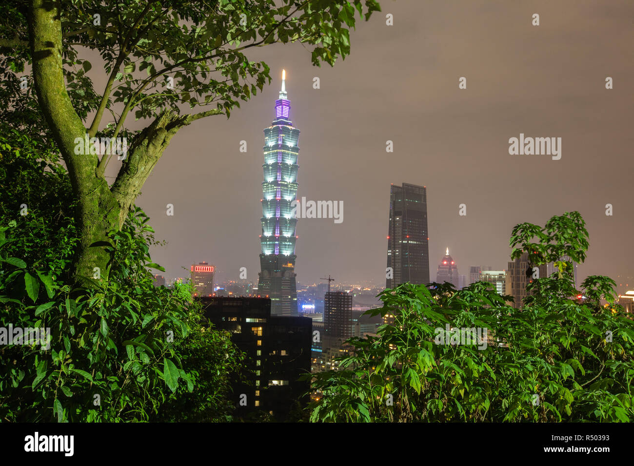 Nuit,voir,de,la tour Taipei 101,101,Tour,bâtiment,gratte-ciel,d'Elephant Mountain,Taiwan,Taipei chinois,Chine,,République de Chine,RDC,Asia,Asiatique, Banque D'Images