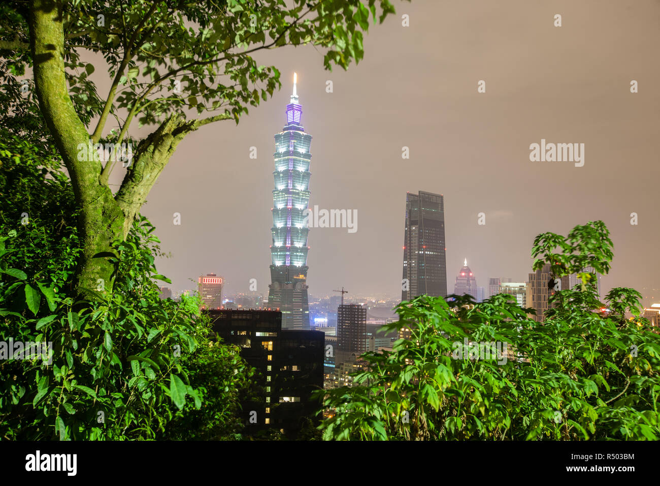 Nuit,voir,de,la tour Taipei 101,101,Tour,bâtiment,gratte-ciel,d'Elephant Mountain,Taiwan,Taipei chinois,Chine,,République de Chine,RDC,Asia,Asiatique, Banque D'Images