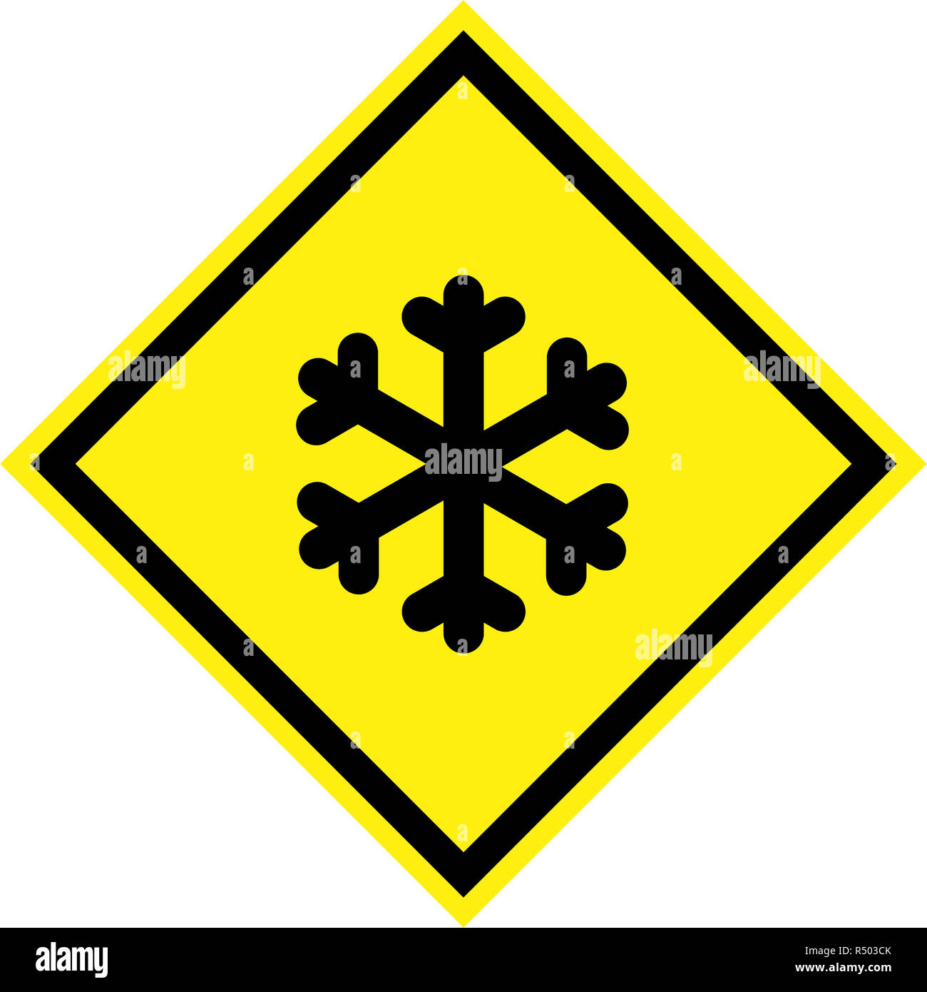 Signe de danger jaune avec symbole de la glace Banque D'Images