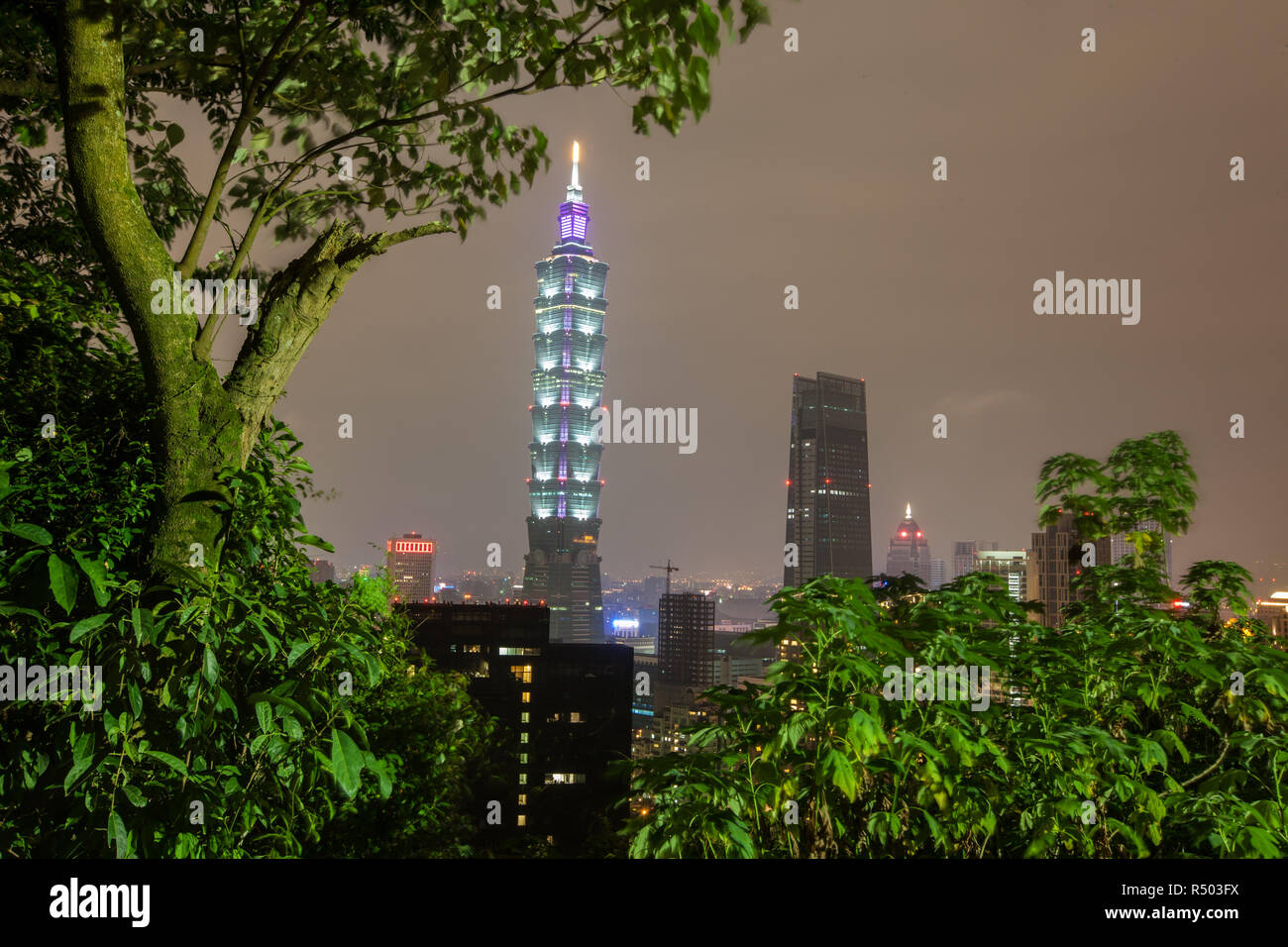 Nuit,voir,de,la tour Taipei 101,101,Tour,bâtiment,gratte-ciel,d'Elephant Mountain,Taiwan,Taipei chinois,Chine,,République de Chine,RDC,Asia,Asiatique, Banque D'Images