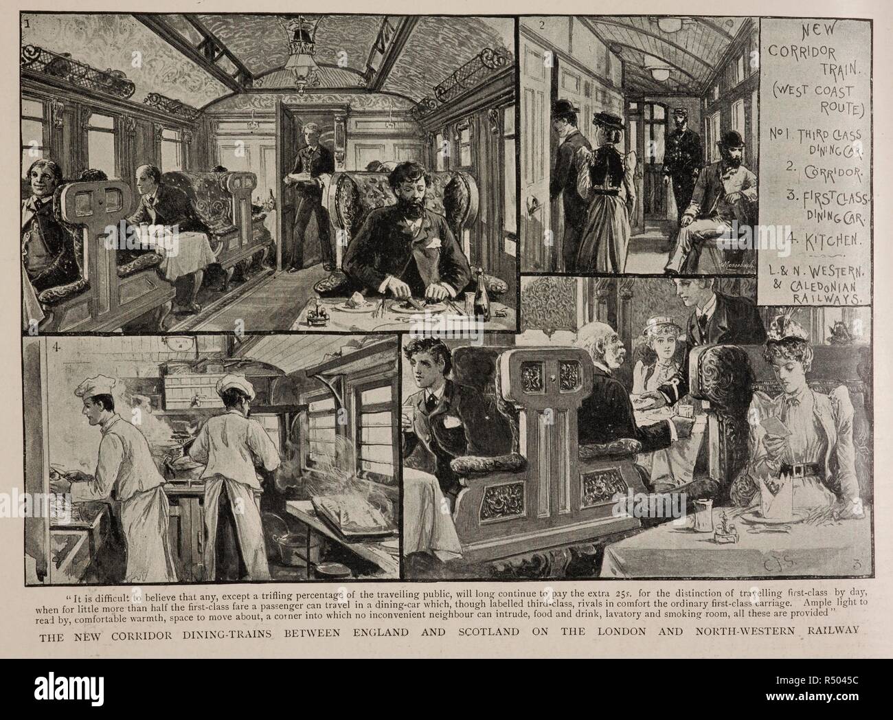 "Le nouveau couloir coin des trains entre l'Angleterre et l'Ecosse sur le chemin de fer de Londres et du nord-ouest de l'. Le graphique. Londres, 15 juillet 1893. Source : Le graphique 15/07/1893, p. 84. (Det). Banque D'Images