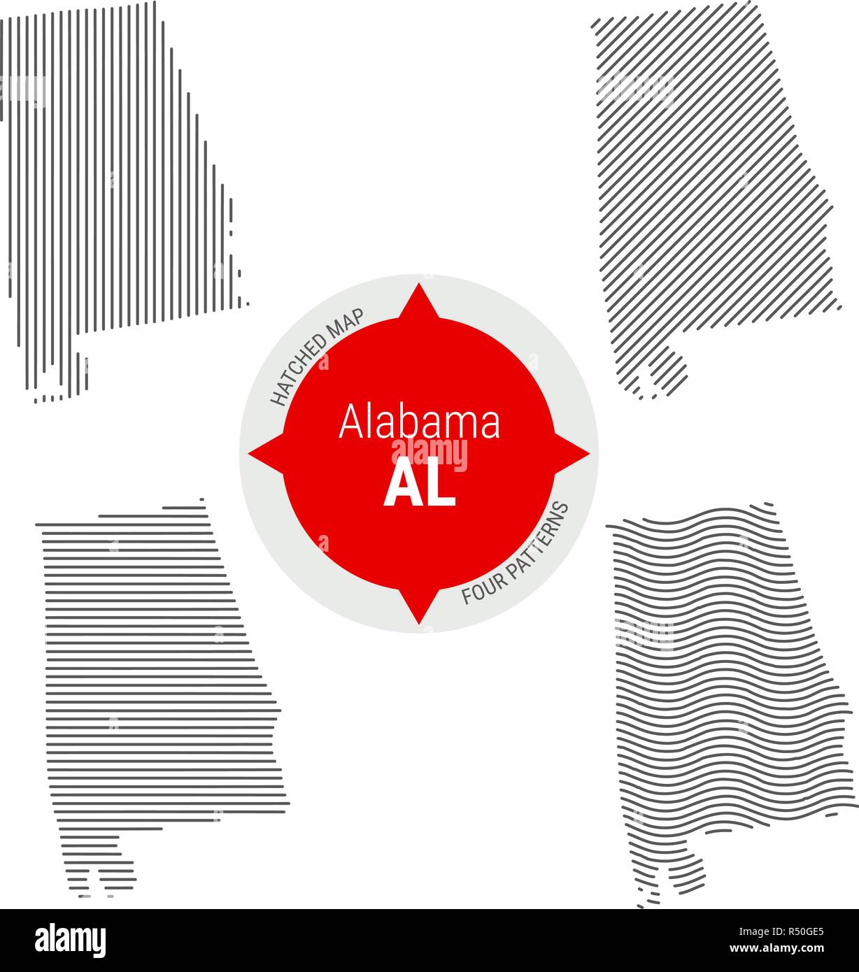 Motif hachuré carte vectorielle de l'Alabama. Simple stylisée Silhouette de l'Alabama. Quatre modèles différents Illustration de Vecteur