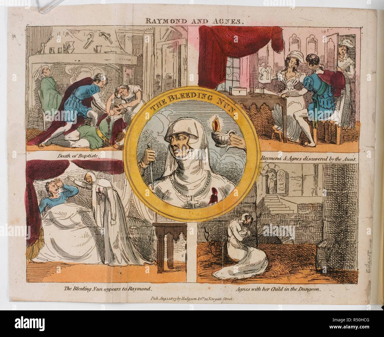 Illustrations en couleur illustrant les événements à partir du roman gothique, le Moine, écrit par Matthew Gregory Lewis, et publié en 1796. Le saignement Nun, du château de Lindenberg ; ou, l'histoire de Raymond et Agnès. Par l'auteur du château Spectre [M. G. Lewis. Un épisode de "La Monkâ€]. Londres : Hodgson & Co., [1823]. Source : 12315.d.27.(5) frontispice. Banque D'Images