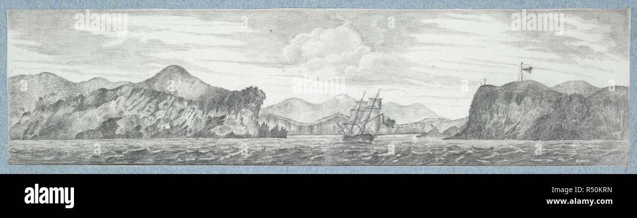 Une compagnie des Indes. 1810 - 1820. Une compagnie des Indes dans une baie abritée avec une flagstaff sur une pointe à l'entrée. 7 crayon ; de 27,2 cm. Publié à l'origine/produit dans 1810 - 1820. . Source : RM, 4399. Banque D'Images Une compagnie des Indes. 1810 - 1820. Une compagnie des Indes dans une baie abritée avec une flagstaff sur une pointe à l'entrée. 7 crayon ; de 27,2 cm. Publié à l'origine/produit dans 1810 - 1820. . Source : RM, 4399. Banque D'Images