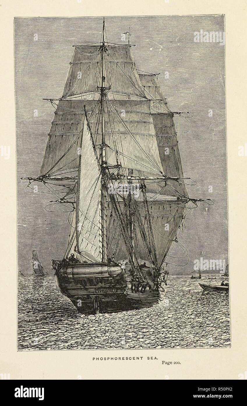 Frontispice de l'HMS Beagle, le navire qui a effectué ses recherches sur Darwin voyages du 19e siècle, dans les voiles sur une mer phosphorescente. Des journaux de Charles Darwin. Journal de recherches sur l'histoire naturelle et de géologie des pays visités pendant le voyage de H.M.S. Beagle le tour du monde. Londres, 1891. Frontispice du journal de recherches sur l'histoire naturelle et de géologie des pays visités pendant le voyage de H.M.S. Tour du Monde de Beagle, etc. [avec] les plaques. Source : X.319/3182 frontispice. Langue : Anglais. Banque D'Images