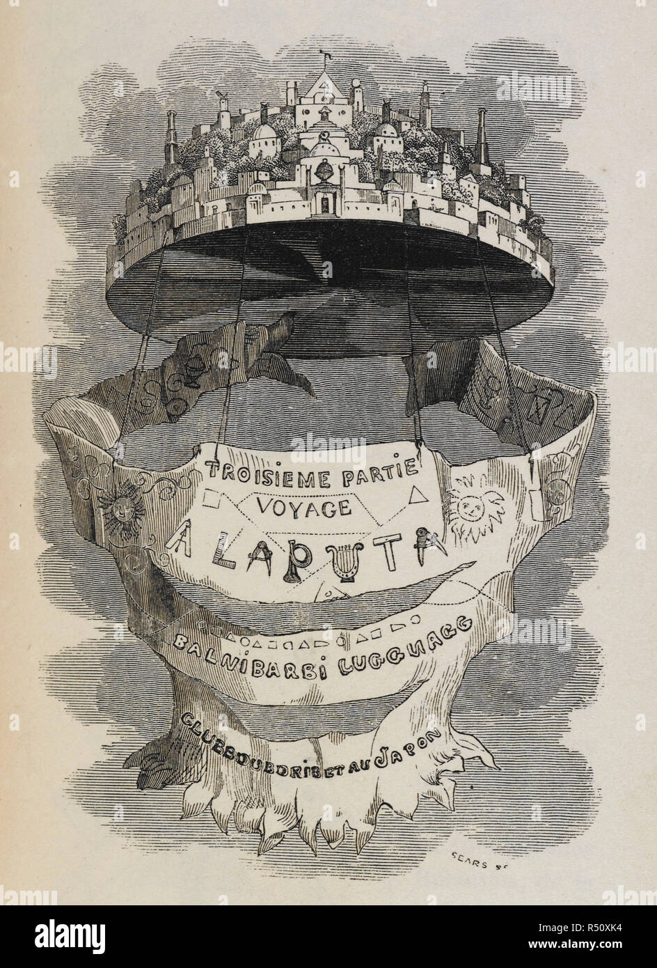 Laputa, tel que décrit par J.J. Grandville, illustration. Auteur Jonathan Swift, illustrée par Grandville. Musée : BRITISH LIBRARY. Banque D'Images