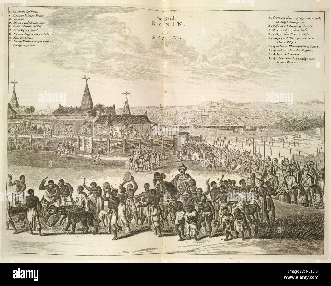Avis du Bénin. Procession des autochtones. Description de l'Afrique. Avec des cartes & des figures en taille-douce. Traduite du flamand. Chez Wolfgang, Waesberge, Boom & Van Someren : Amsterdam, 1686. Source : 457.e.4 plaques, 308-309. Langue : Français. Auteur : Olfert Dapper,. Banque D'Images