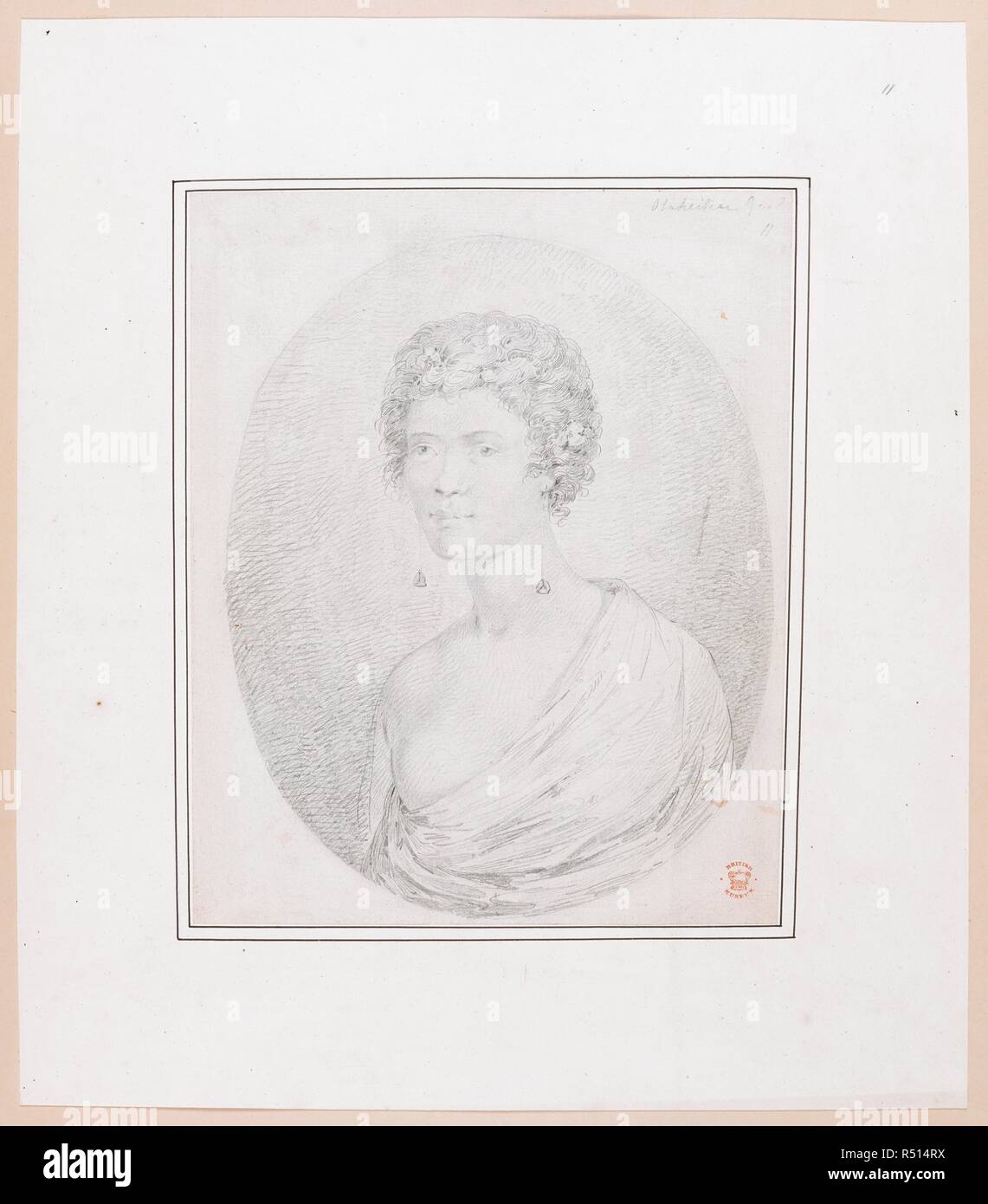 Portrait d'un Otaheitian fille. Esquisses et dessins en couleur faites par J. Webber, au cours du troisième voyage du capitaine Cook, en 1776-1780,. 1776-1780. Source : ajouter. 17277, n°11. Banque D'Images