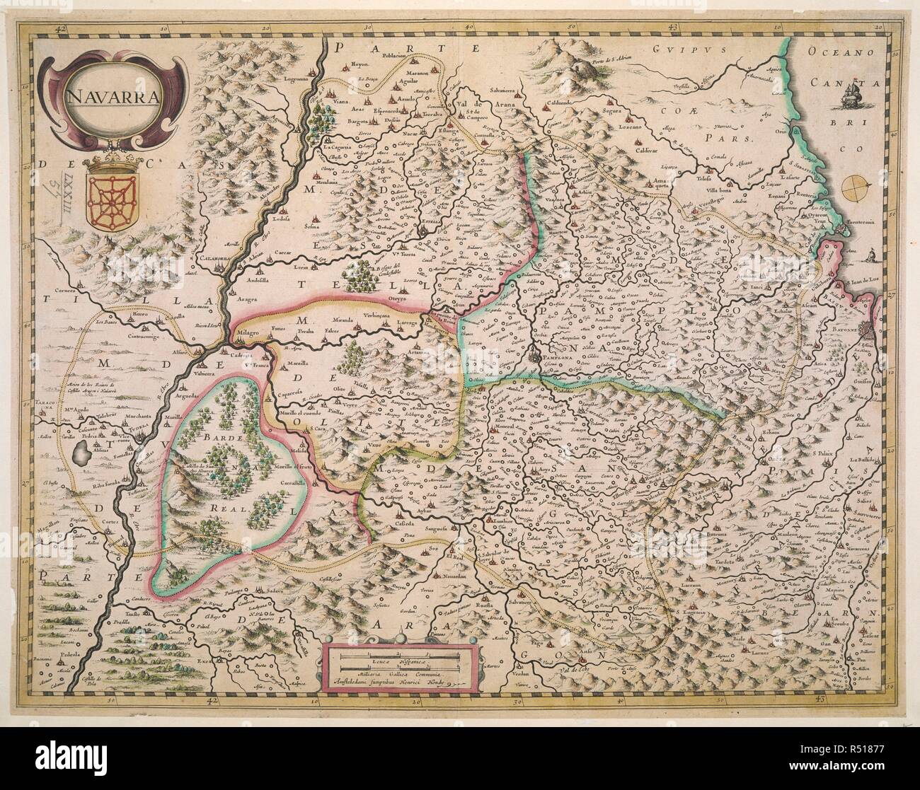 Une 17e siècle plan de Navarre. Navarra. Sumptibus H. Hondij. Amstelodami (Amsterdam), [1625 ?]. Source : Maps K.Haut.73,57. Banque D'Images