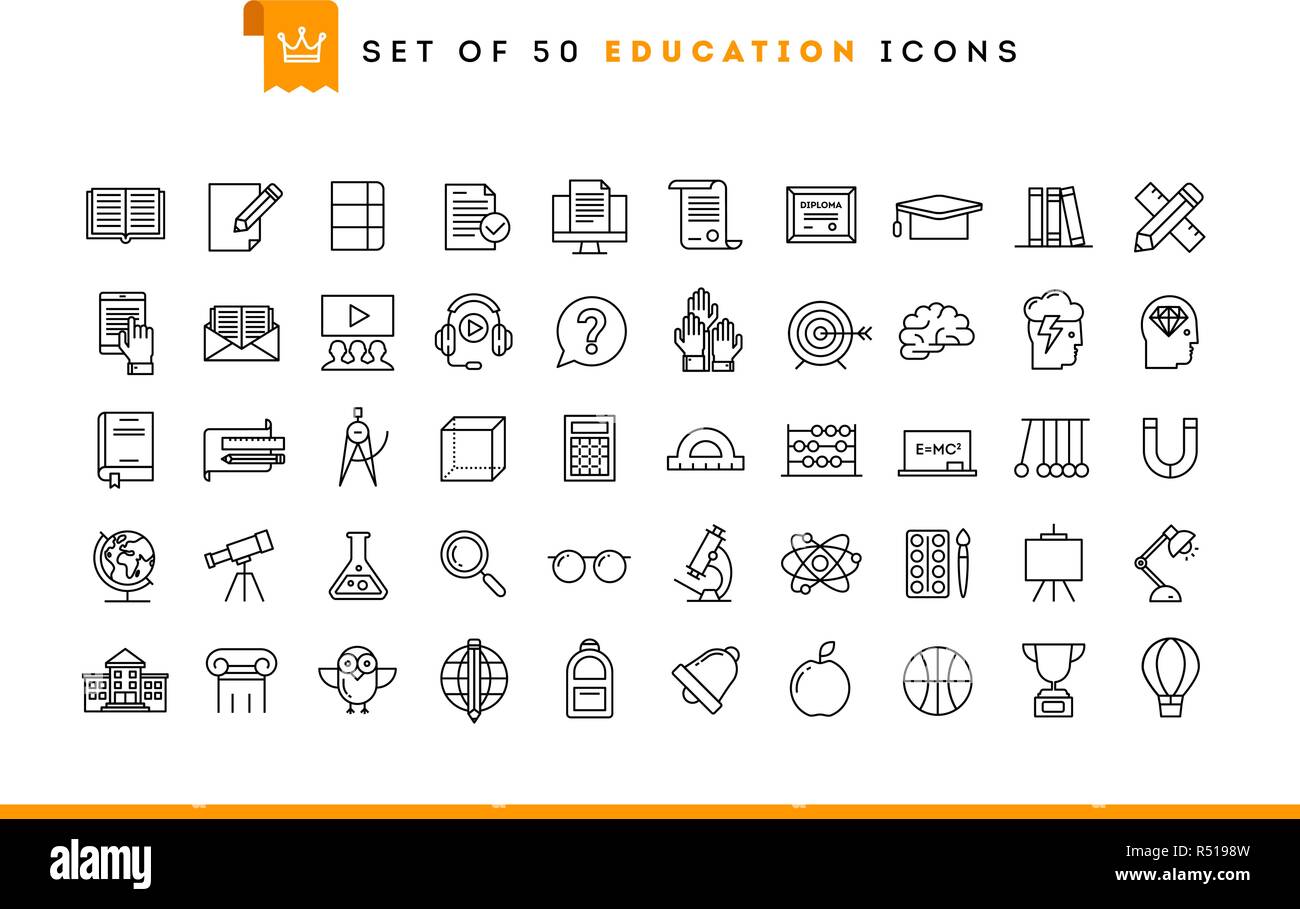 Jeu de 50 icônes, de l'éducation style de ligne mince Illustration de Vecteur