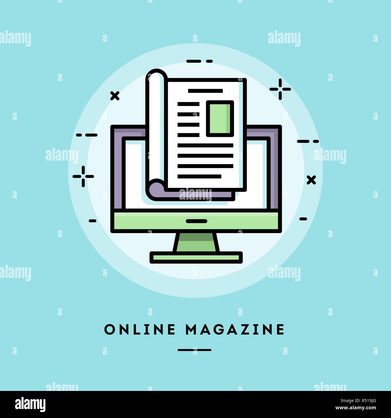 Magazine en ligne, version plate fine ligne banner Illustration de Vecteur