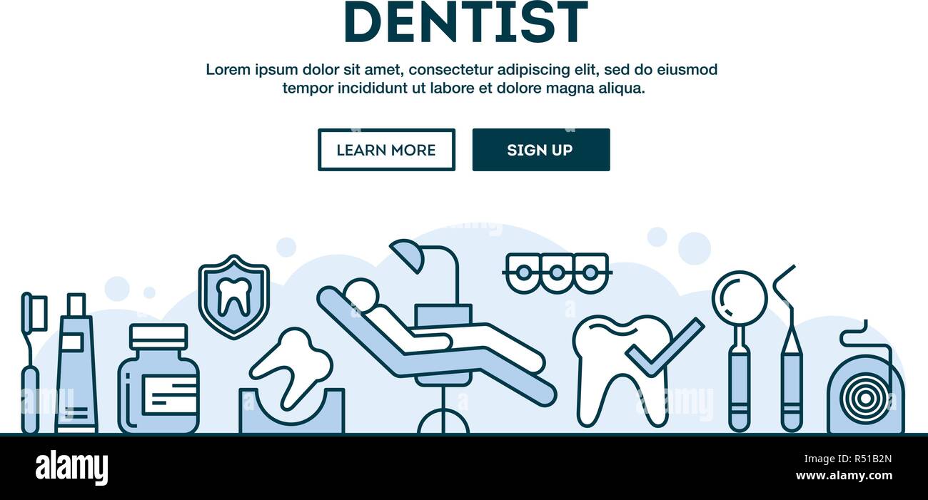 Dentiste, coupe concept design plat, Style ligne mince Illustration de Vecteur
