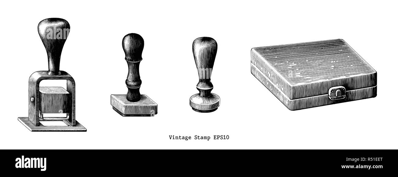 Vintage rubber stamp part attirer des clip art isolé sur fond blanc Illustration de Vecteur