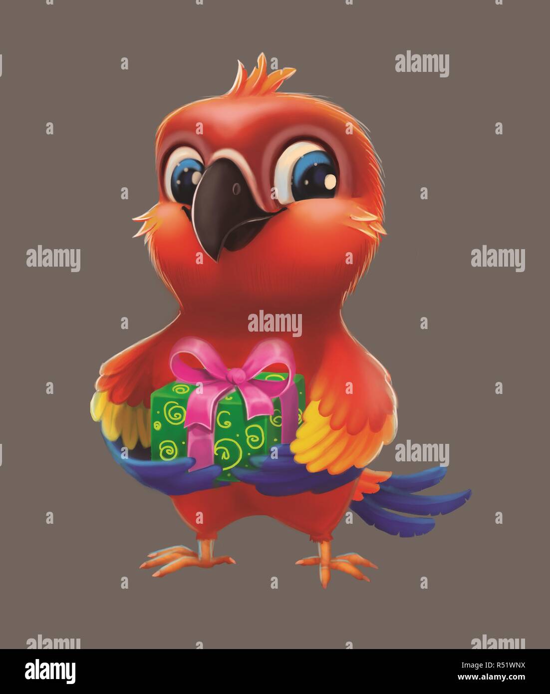 Perroquet Perruche Souriants Et Heureux De Presenter A Un Ami Cadeaux Enfants Joyeux Anniversaire Photo Stock Alamy