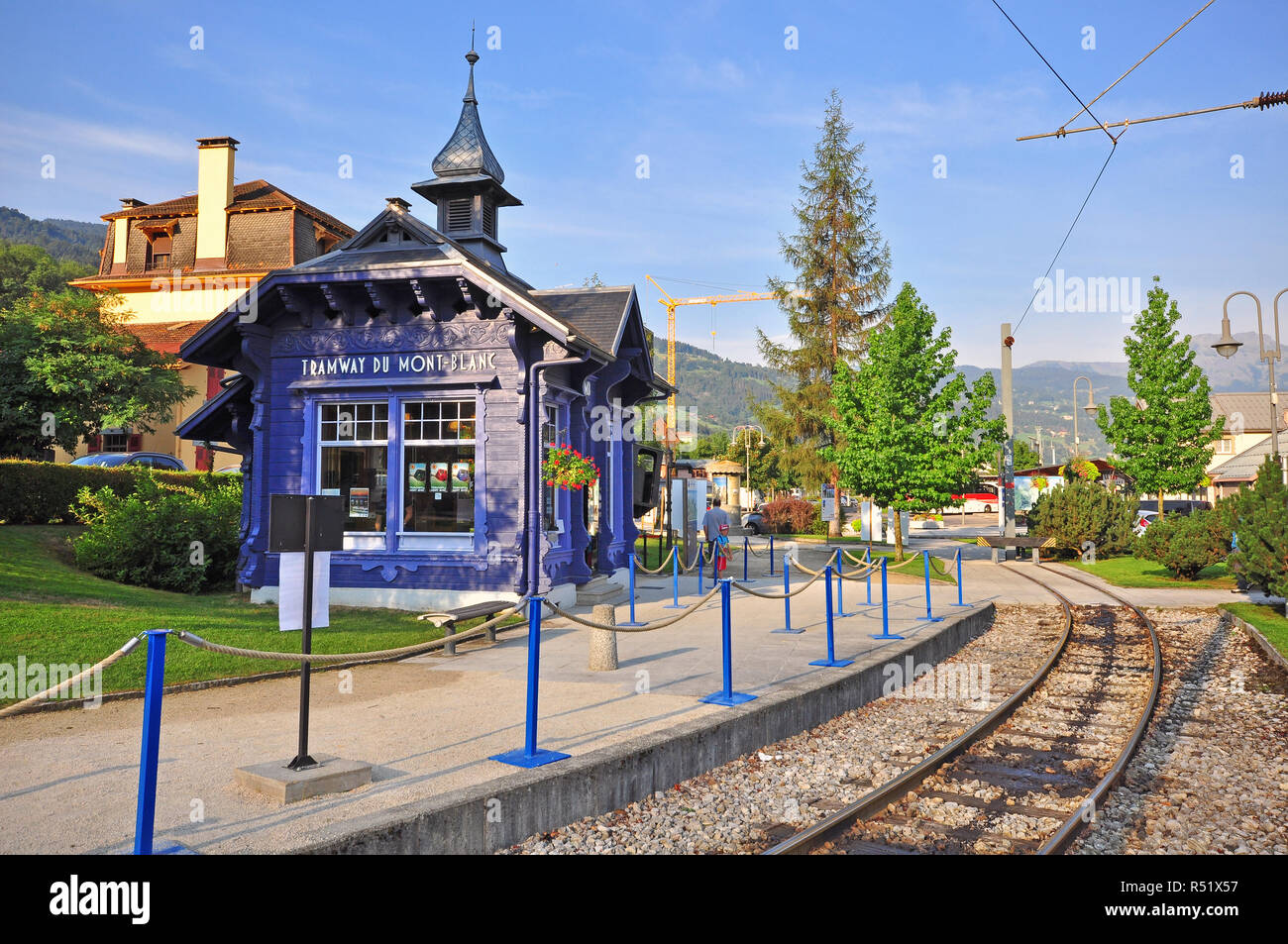SAINT GERVAIS, FRANCE - Le 13 août : la station de tramway touristique de Montblanc à Saint Servais le 20 août 2015. Tramway du Mont Blanc est un chemin de fer de montagne l Banque D'Images