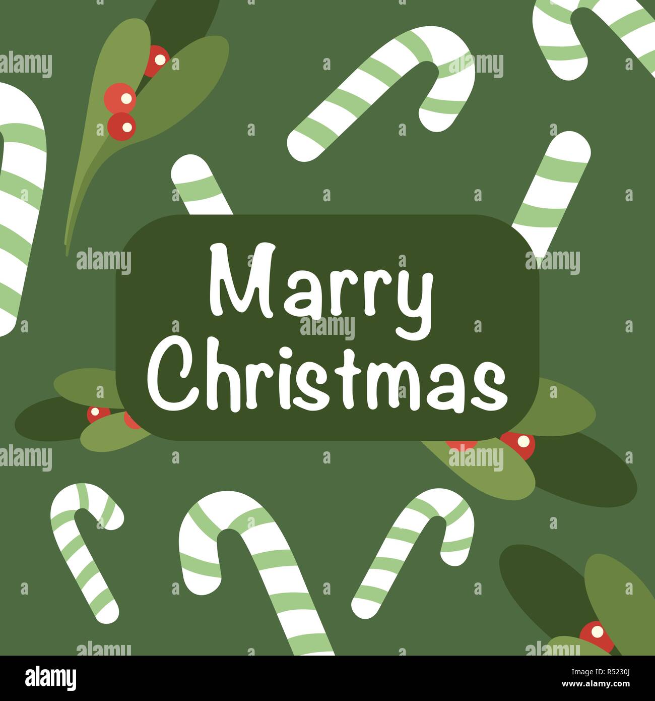 Noël et Nouvel An sur fond vert. Holly et modèle de canne en vector illustration Illustration de Vecteur