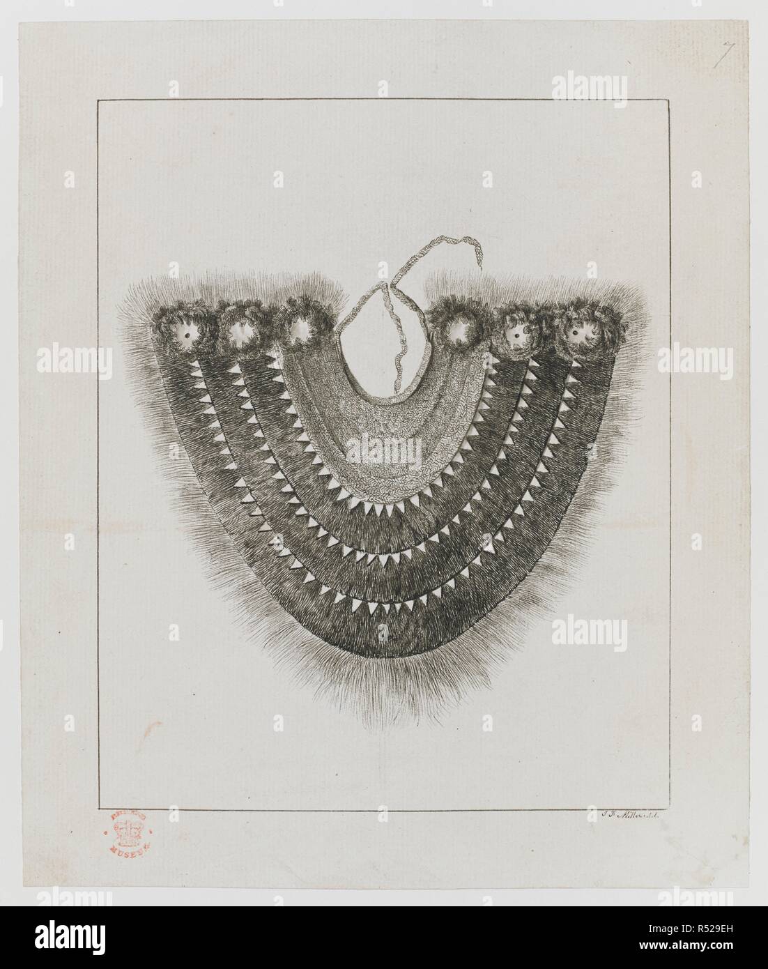 Un gorgerin. Les dessins, à l'encre, d'illustration du capitaine Cook, premier voyage, 1768 -1770, principalement relatifs à Otaheite et la Nouvelle-Zélande, par A. Buchan, John F. Miller, et d'autres. 1768-1770. Source : ajouter. 15508, n° 7. Banque D'Images