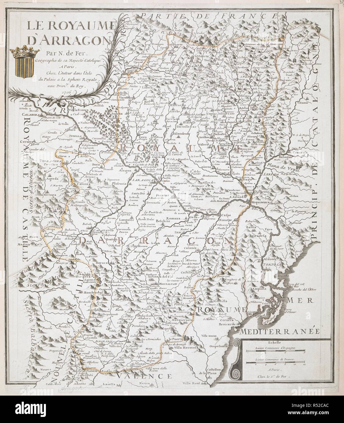 Une carte du Royaume d'Aragon. Le Royaume d'Arragon, par N. de Fer. 1706. Source : Maps K.Haut.72,53. Langue : Français. Auteur : FER, NICOLAS DE. Banque D'Images