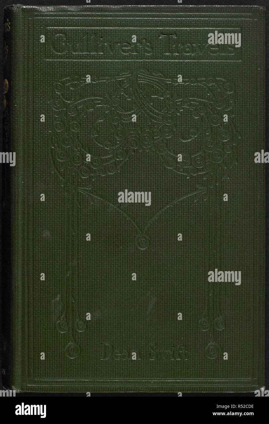 Couvercle de couleur verte avec le titre et le motif. Les Voyages de Gulliver. Nelson (Thomas), éditeur et fils. Nelson's Classics. [1908], etc.. Source : 012206.f.4, capot avant. Auteur : SWIFT, Jonathan. Banque D'Images