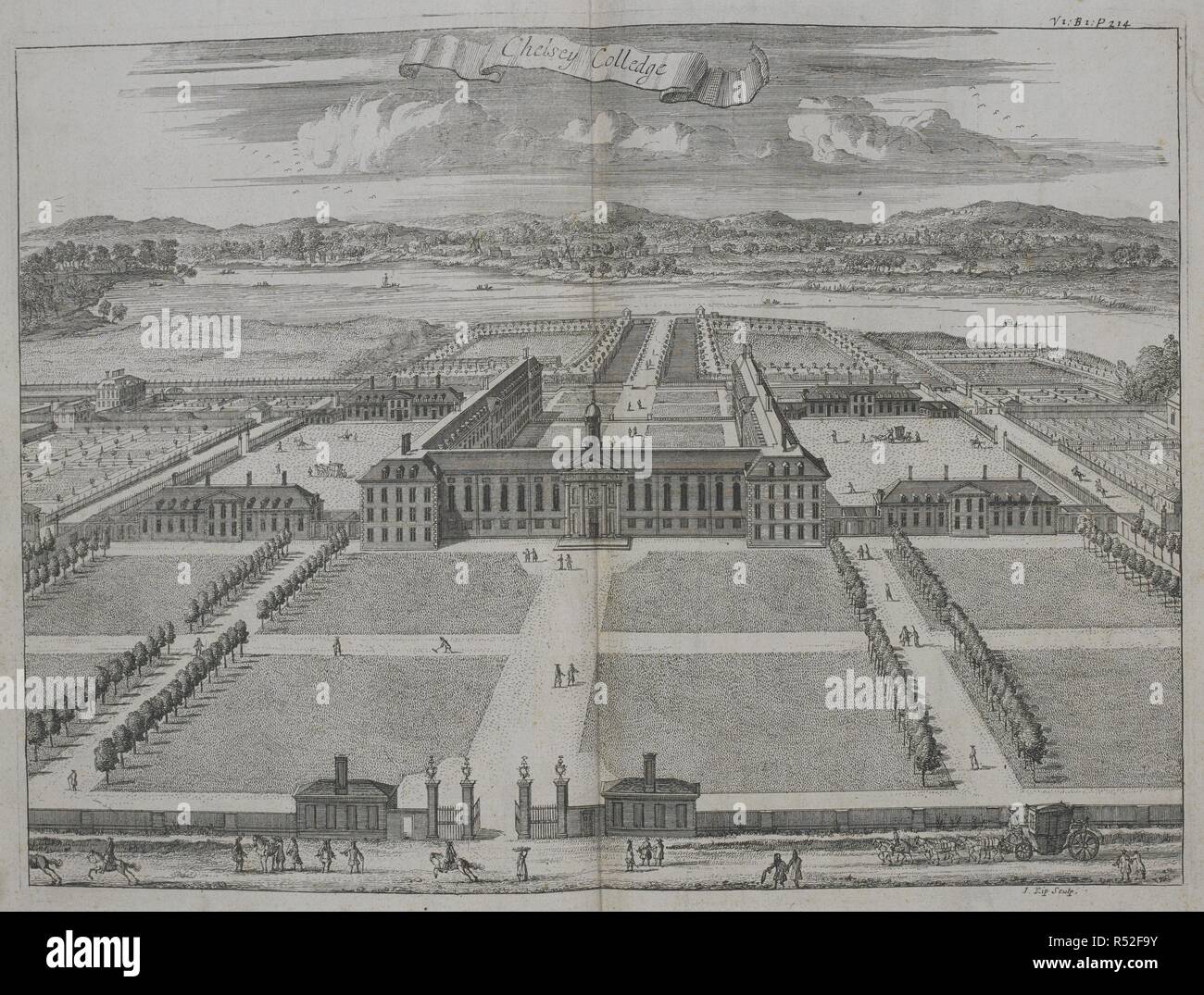 Chelsey college. [Un Atlas de Londres, contenant un plan général et trente-six cartes des quartiers, des paroisses et des libertés civiles, avec vingt-cinq points de vue des principales institutions et des bâtiments. Basé sur un sondage antérieur par William Leybourn et Richard Blome]. Londres : A. Churchill, J. Knapton, etc., 1720. Source : 1791.d.5 vol.1.1 oppposite plaque page 214. Banque D'Images