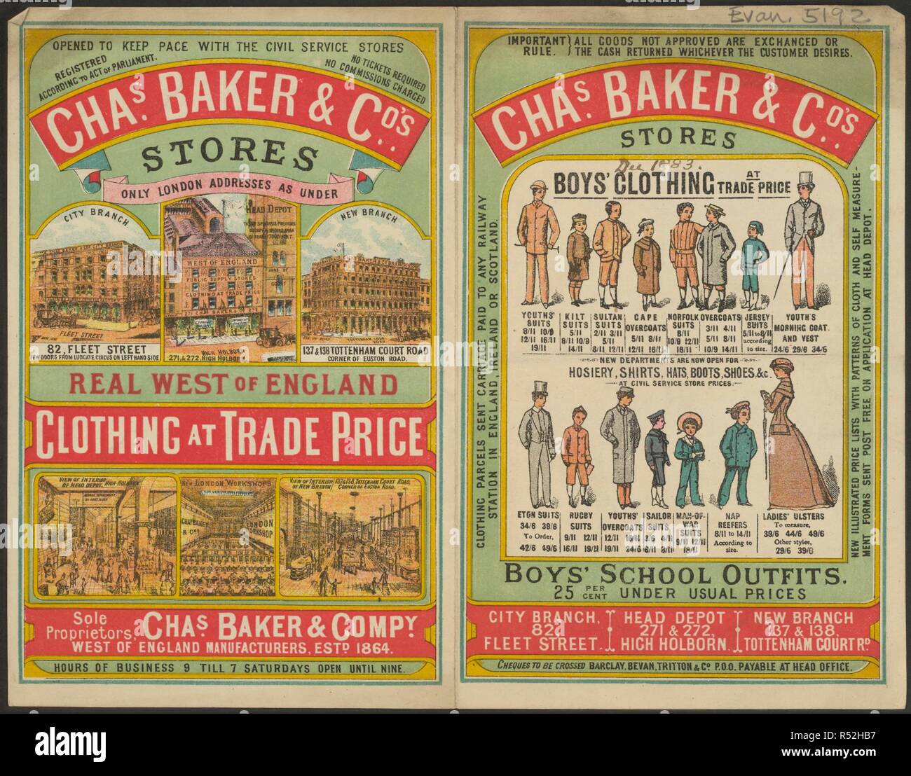 Chas Baker & Co. les magasins. Une collection de brochures, prospectus et autres imprimés. Publié à l'origine/produit à Londres, 1800 - 1895. Source : Evan.5192. Langue : Anglais. Banque D'Images