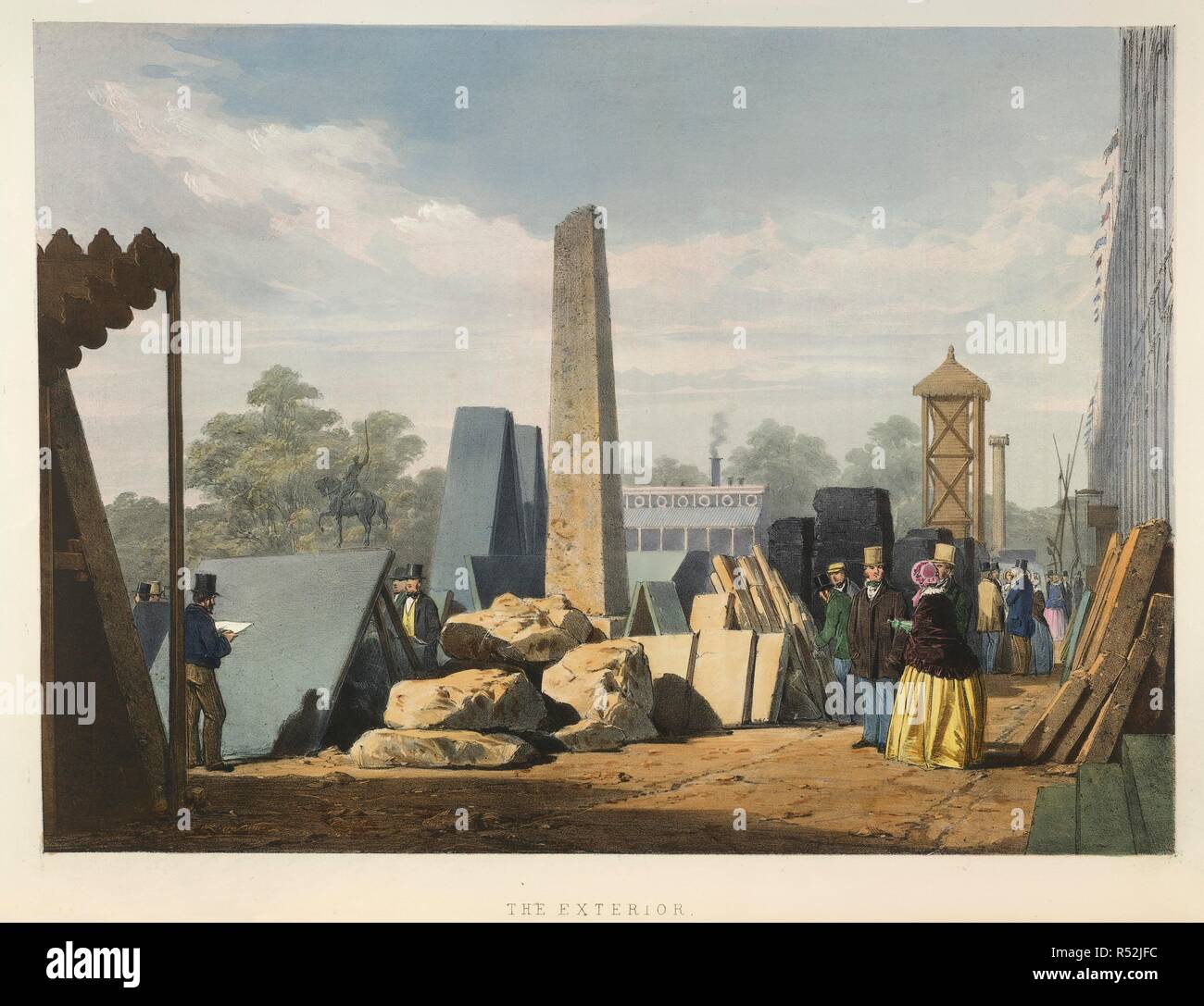 L'extérieur, charbons etc. Dickinson's photos complet de la Grande Ex. 1854. Sur l'écran est une grande colonne ; ardoises et des spécimens géologiques. Il y a une statue à l'arrière-plan de Richard Coeur de Lion. Image réalisée à partir de l'approche globale de Dickinson photos l'Exposition Universelle de 1851. Publié initialement en 1854. produits/ . Source : Cup.652.C.33 volume 2, la plaque XXV. Langue : Anglais. Auteur : Roberts. NASH, JOSEPH. Haghe. Banque D'Images