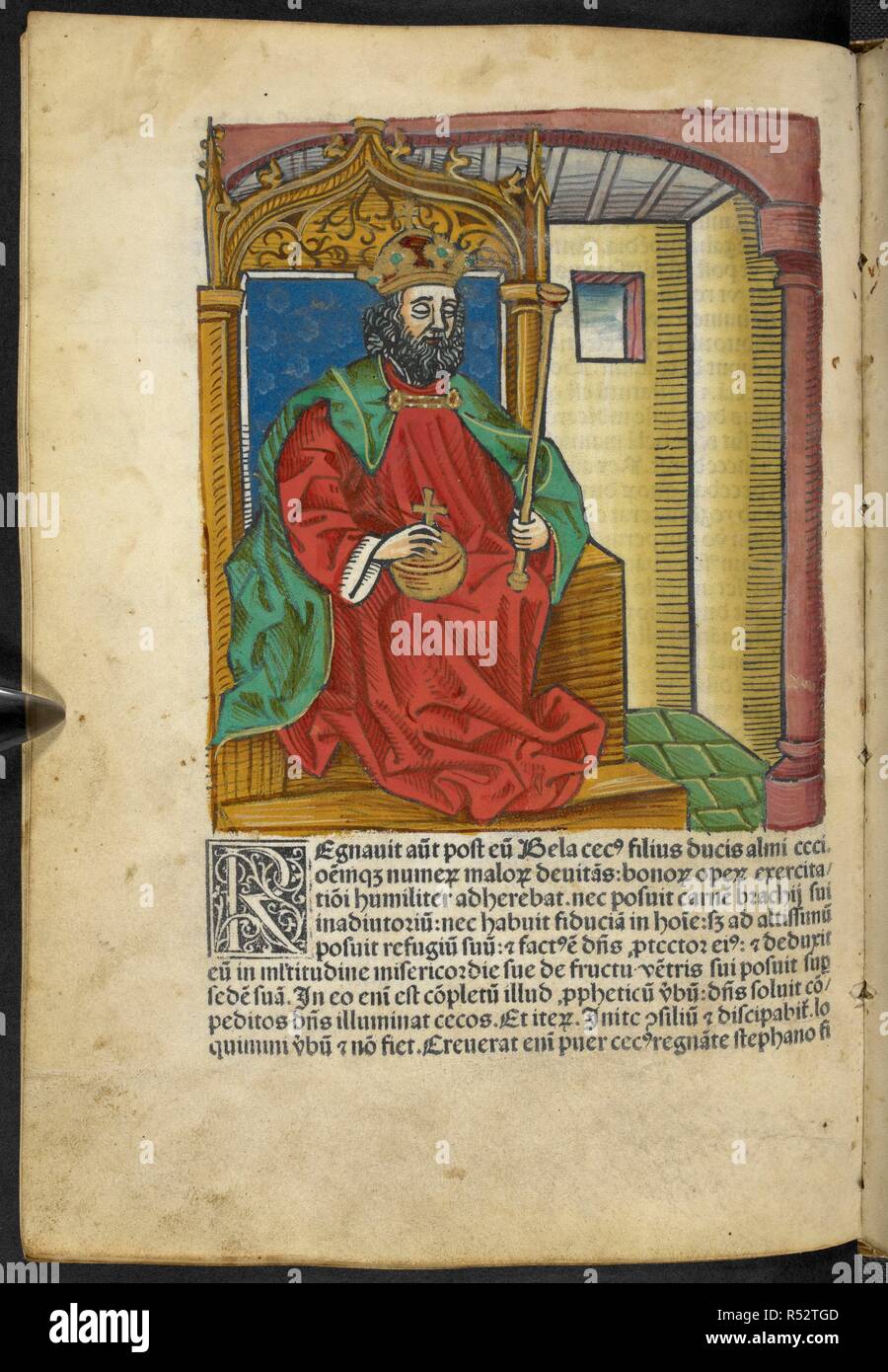 Un membre du clergé, de la Hongrie. Chronica Hungarorum (chronique des Hongrois.). Auguste : impressa Erhardi Ratdolt ... Impensis siquidem Theobaldi Feger conciuis Budensis, 1488. Iunij tertio nonas Source : IB.6663 page 65 v. Langue : le latin. Auteur : ThurÃ³czy, Johannes. Banque D'Images