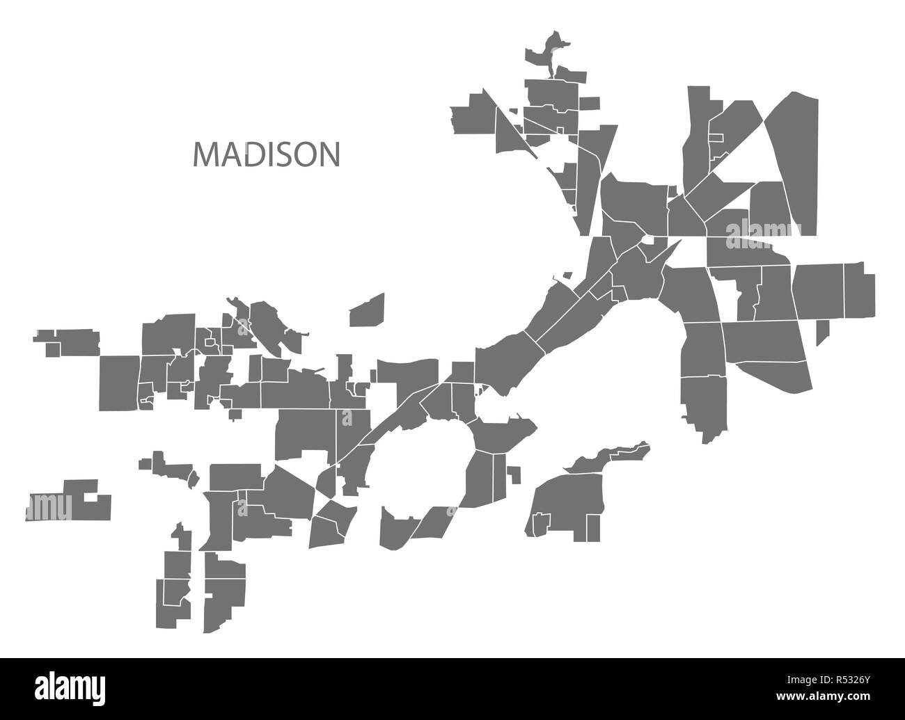 Plan de la ville de Madison, dans le Wisconsin par les quartiers gris illustration forme silhouette Illustration de Vecteur