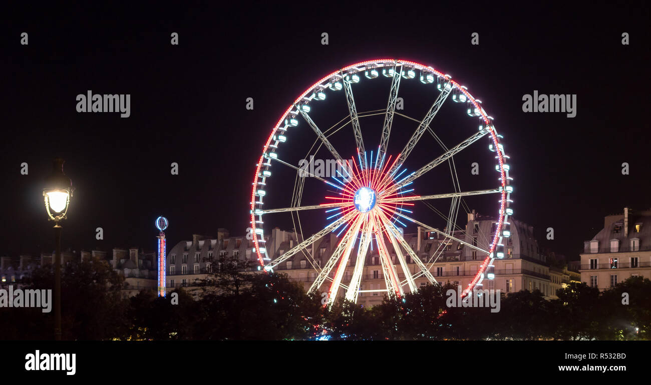 Grande roue de Paris de nuit Banque D'Images