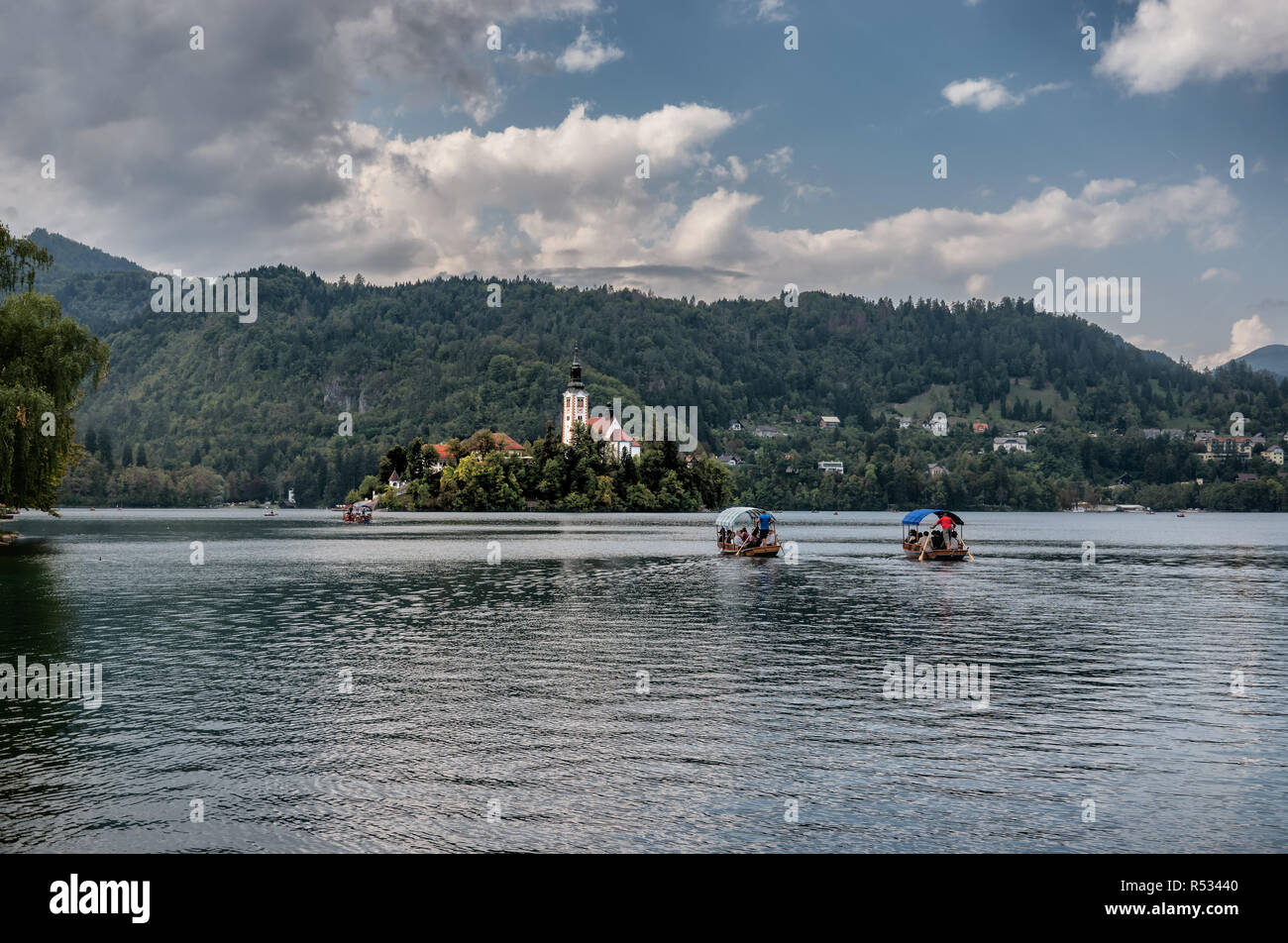 Le lac de Bled avec l'île, la Slovénie Banque D'Images