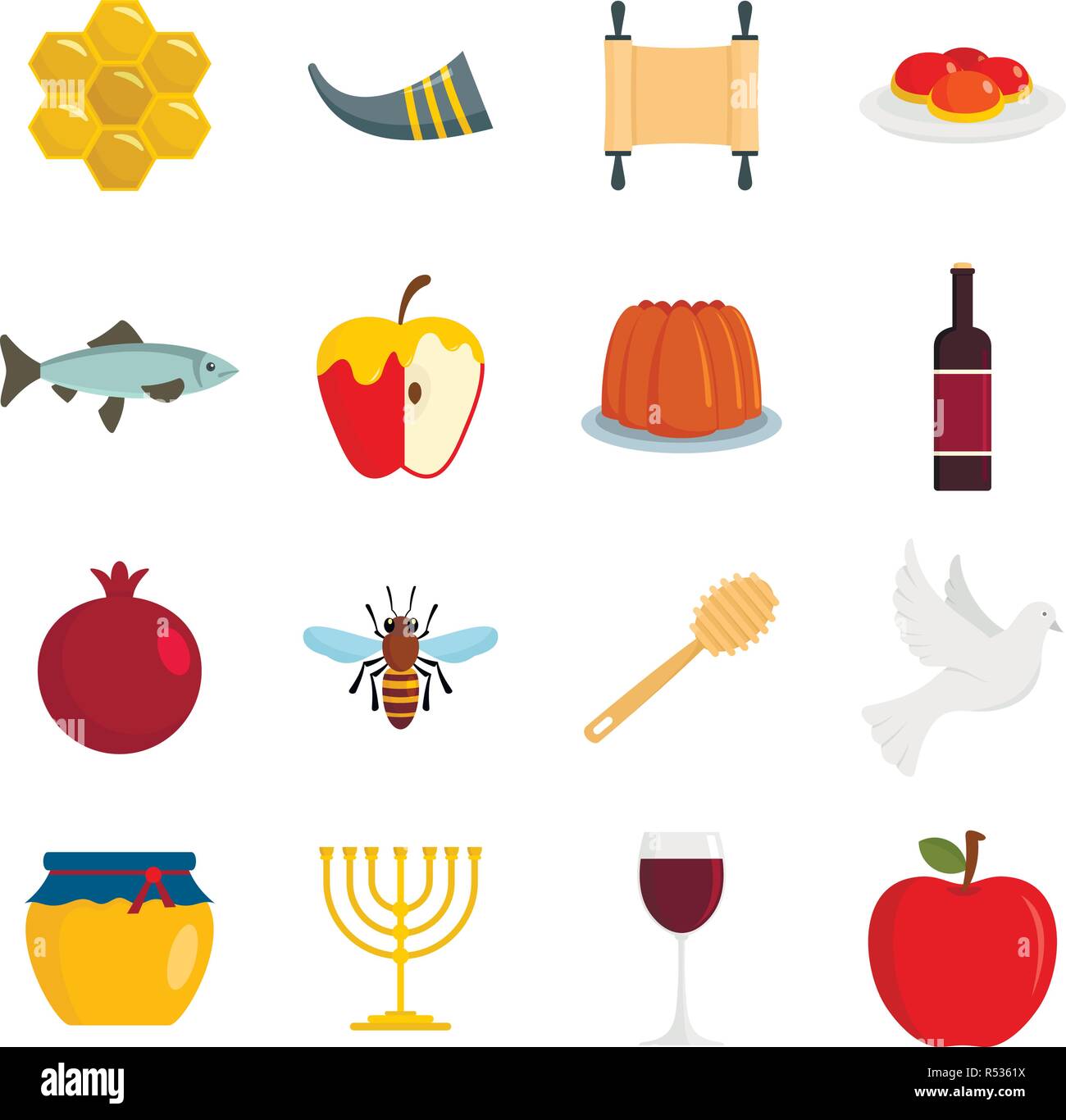 Roch Hachana fête juive torah icons set. Télévision 16 illustration de Roch Hachana fête juive torah vector icons for web Illustration de Vecteur