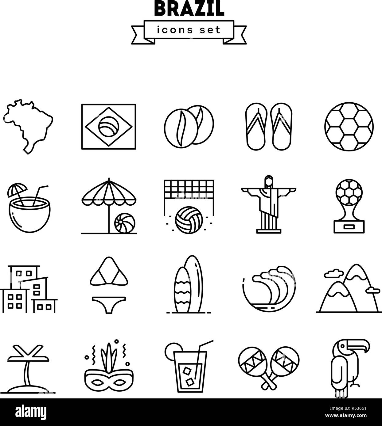 Brésil, fine ligne icons set, vector illustration Illustration de Vecteur
