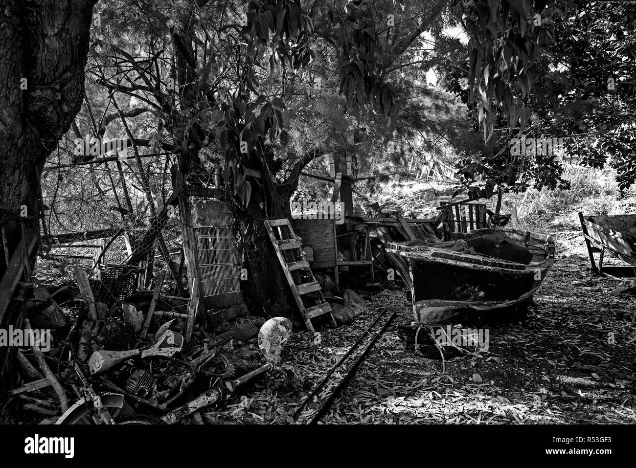 Vieux bateau à rames à Symi, Dodécanèse, Grèce. Banque D'Images