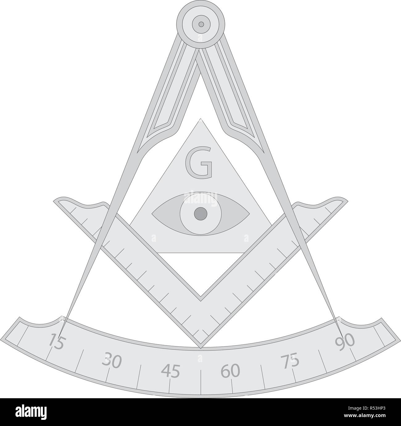 Carré gris et symbole maçonnique compas, avec triangle, œil et G lettre. Occulte, mystique ésotérique sacré de la société. Vector illustration Illustration de Vecteur